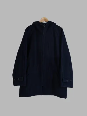 Comme des Garcons Homme 1993 dark navy wool melton hooded parka coat - M