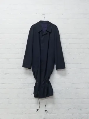 Comme des Garcons Homme Plus 1990 dark navy drawstring hem coat - mens M