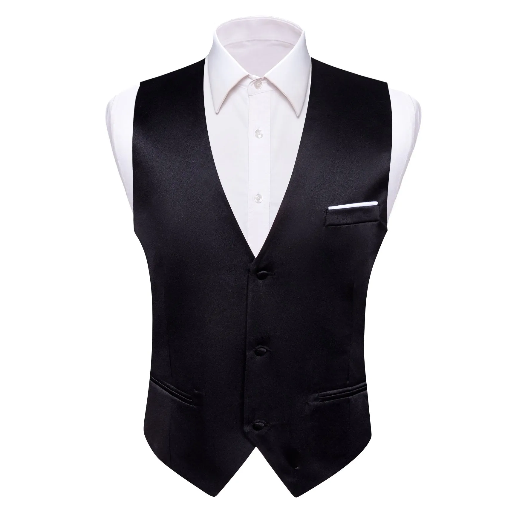 Dark Black Solid Silk Men's Vest Bow Tie Set Waistcoat Suit Set