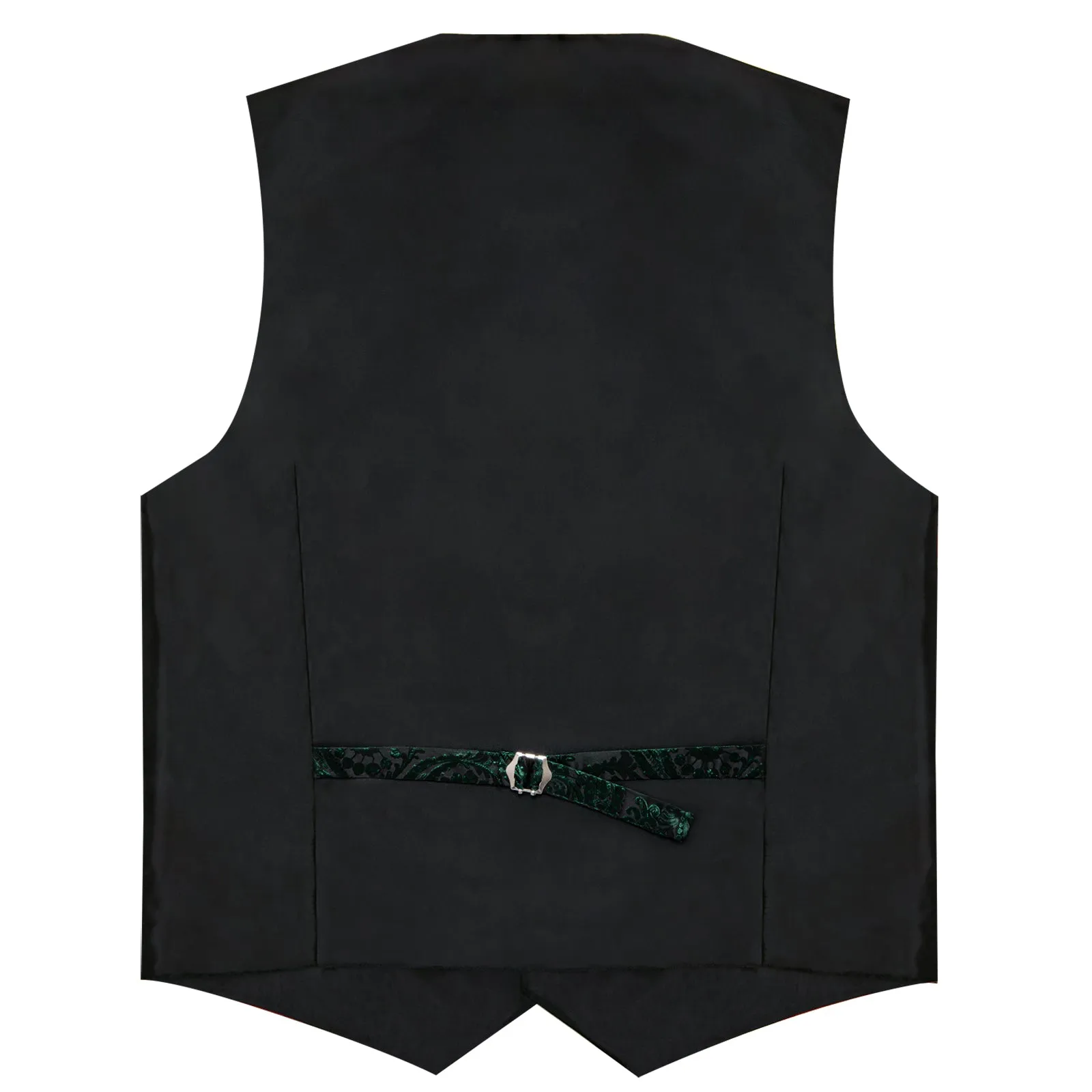 Deep Green Paisley Black Collar Vest Tie Hanky Cufflinks Set