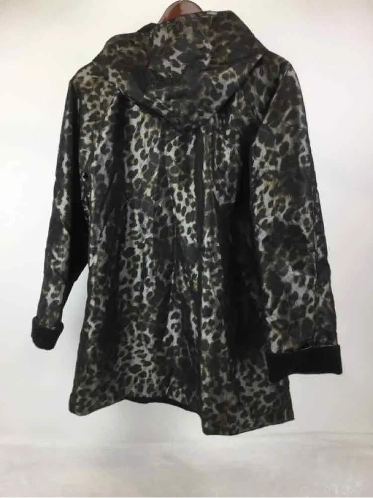 Dennis Basso Size M Black/gray Animal Print Hooded Coat