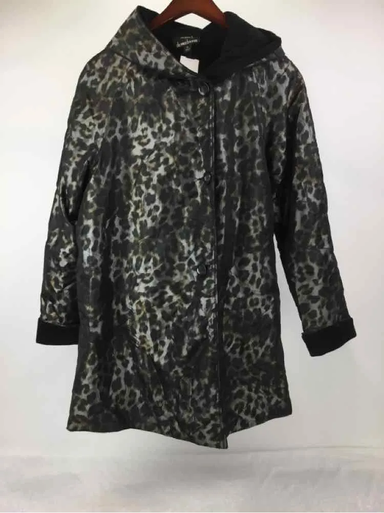 Dennis Basso Size M Black/gray Animal Print Hooded Coat