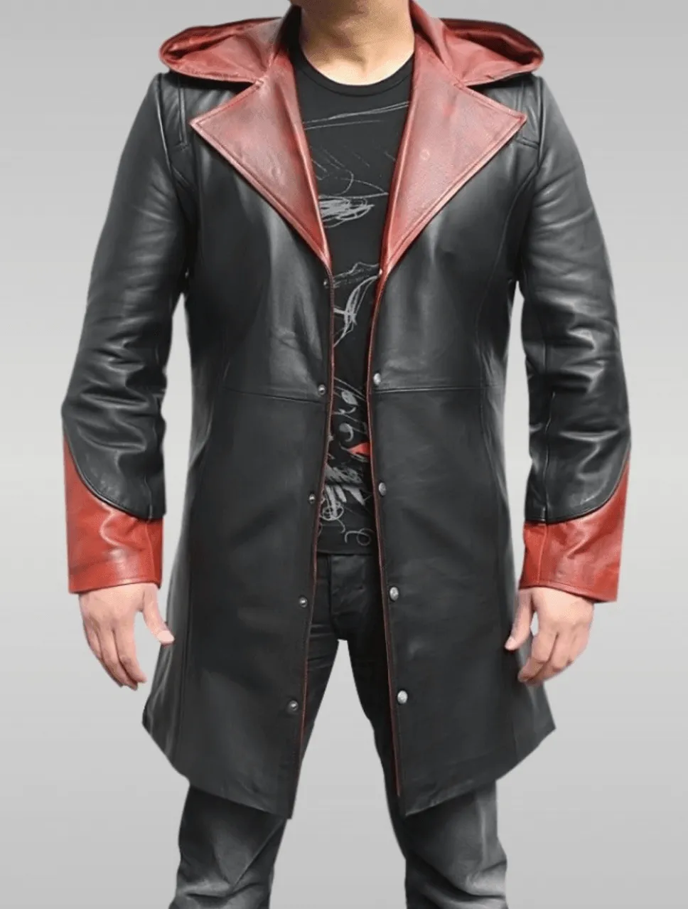 Devil May Cry Dante Jacket Black Leather Hooded Coat