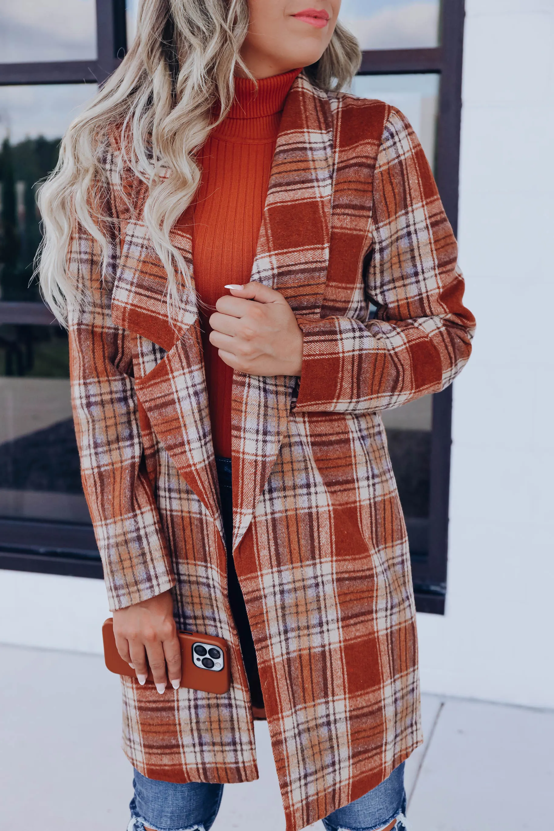 Drey Plaid Coat - Chestnut