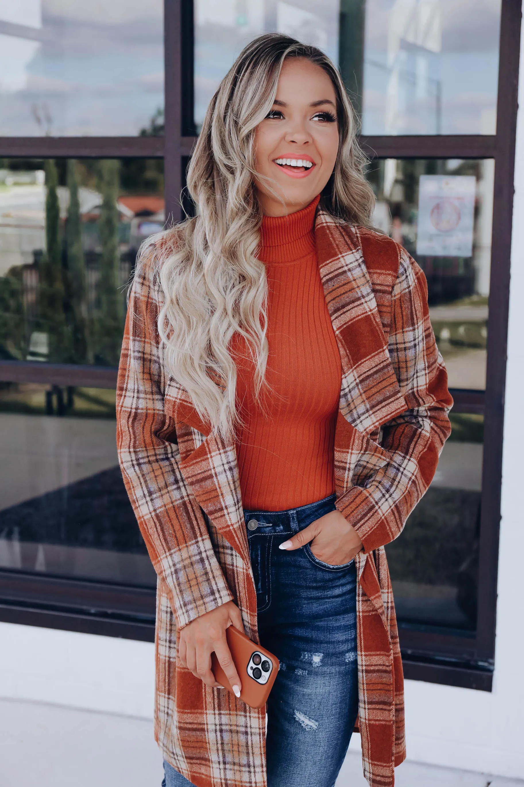 Drey Plaid Coat - Chestnut