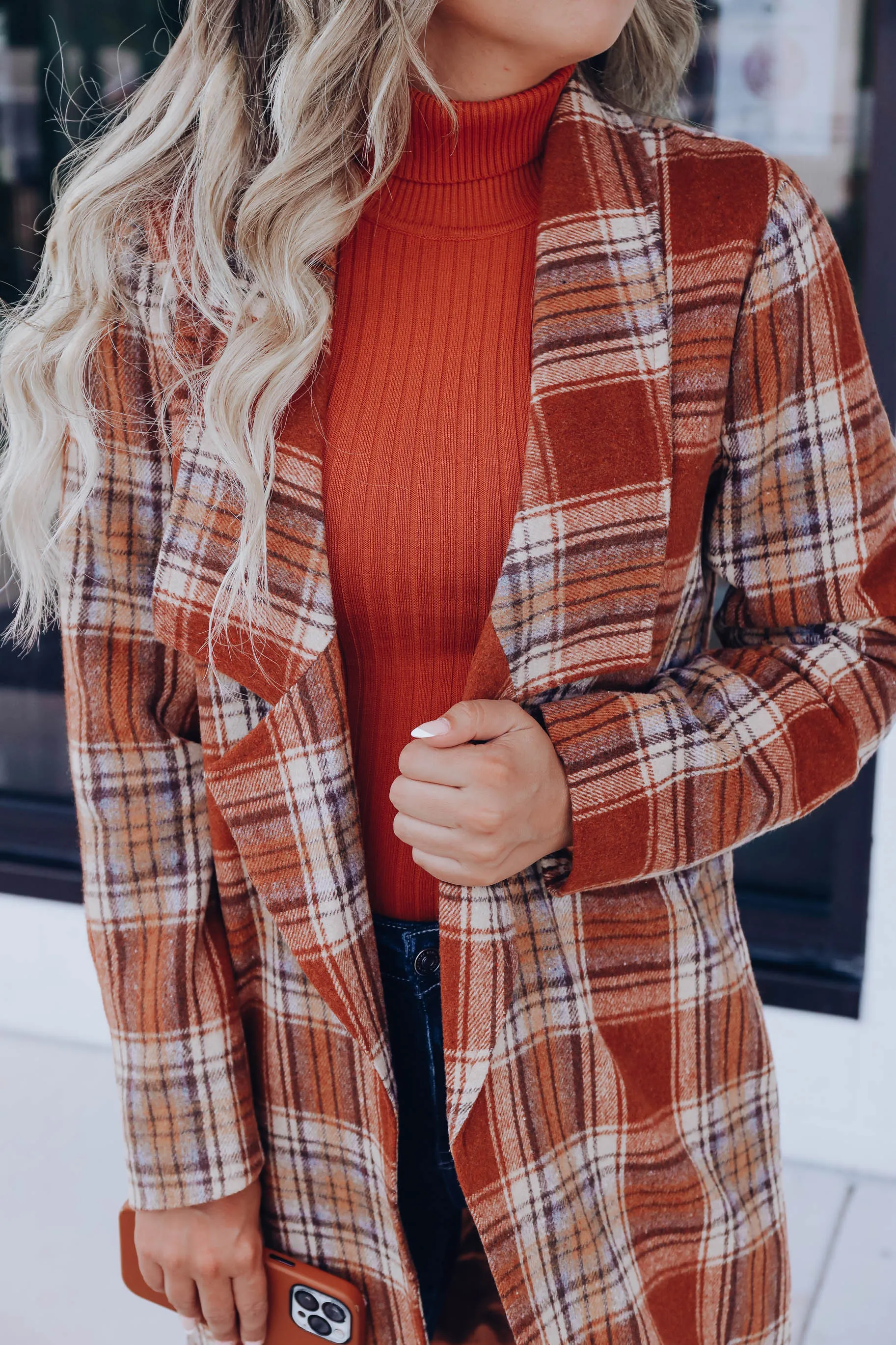 Drey Plaid Coat - Chestnut