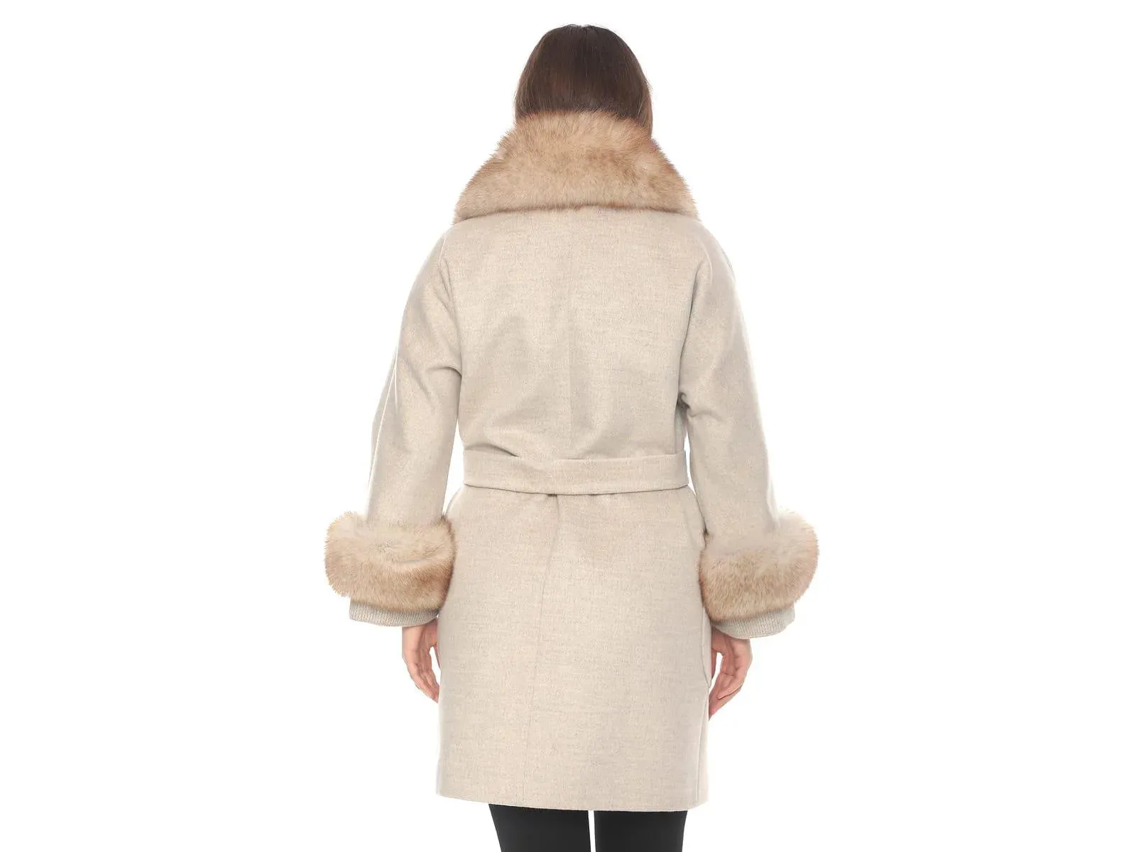 Elegant Beige Lama Coat with Fox Fur Accents