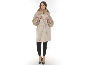 Elegant Beige Lama Coat with Fox Fur Accents