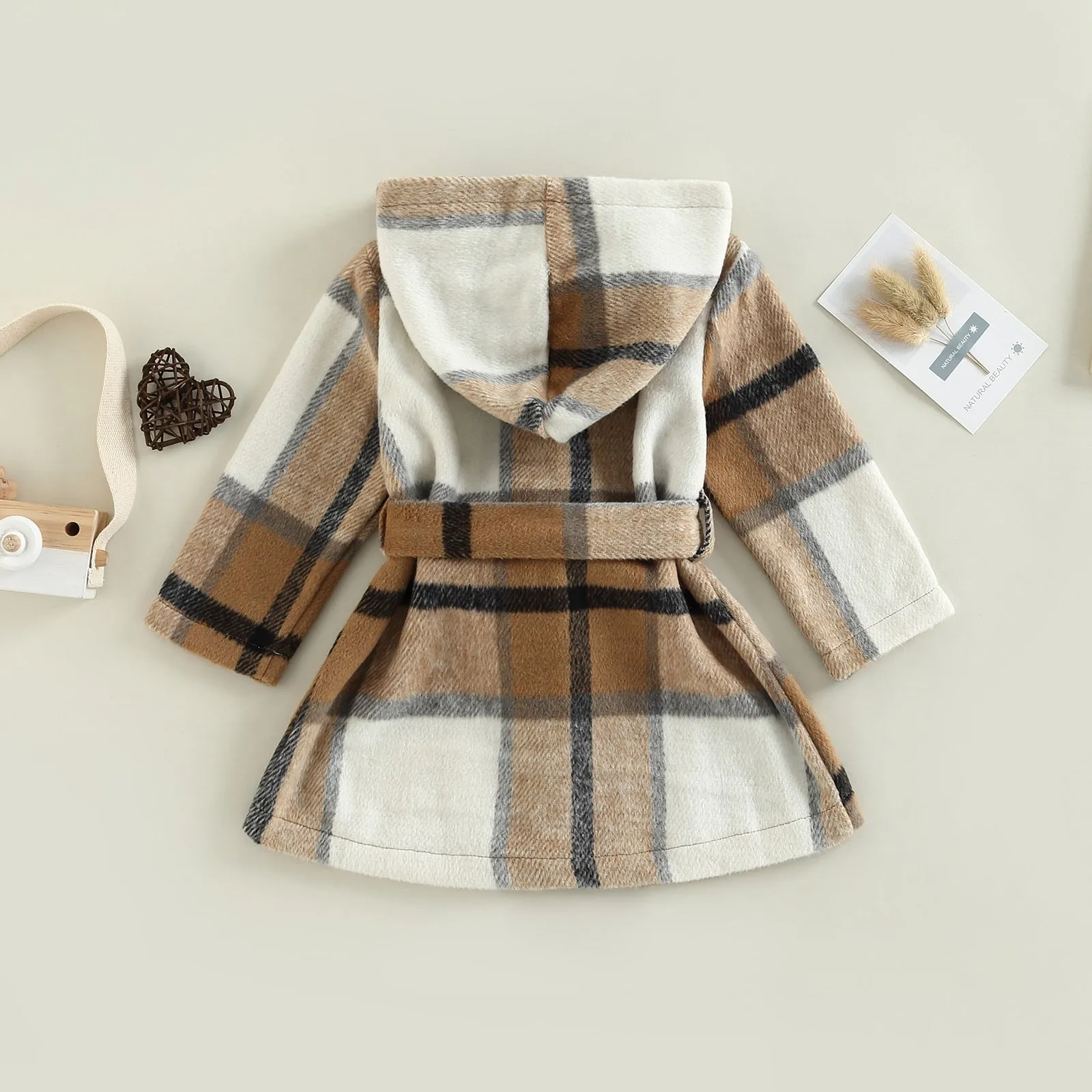 Elissa - Baby Girl Plaid Soft Coat with Belt