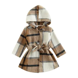 Elissa - Baby Girl Plaid Soft Coat with Belt