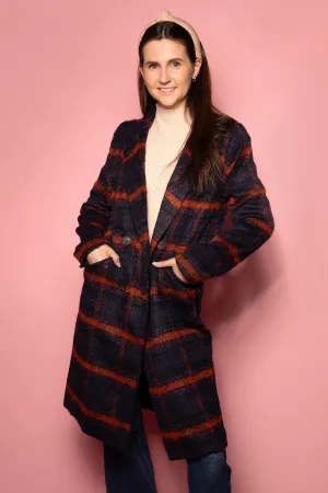 Eliza Navy Plaid Coat - FINAL SALE