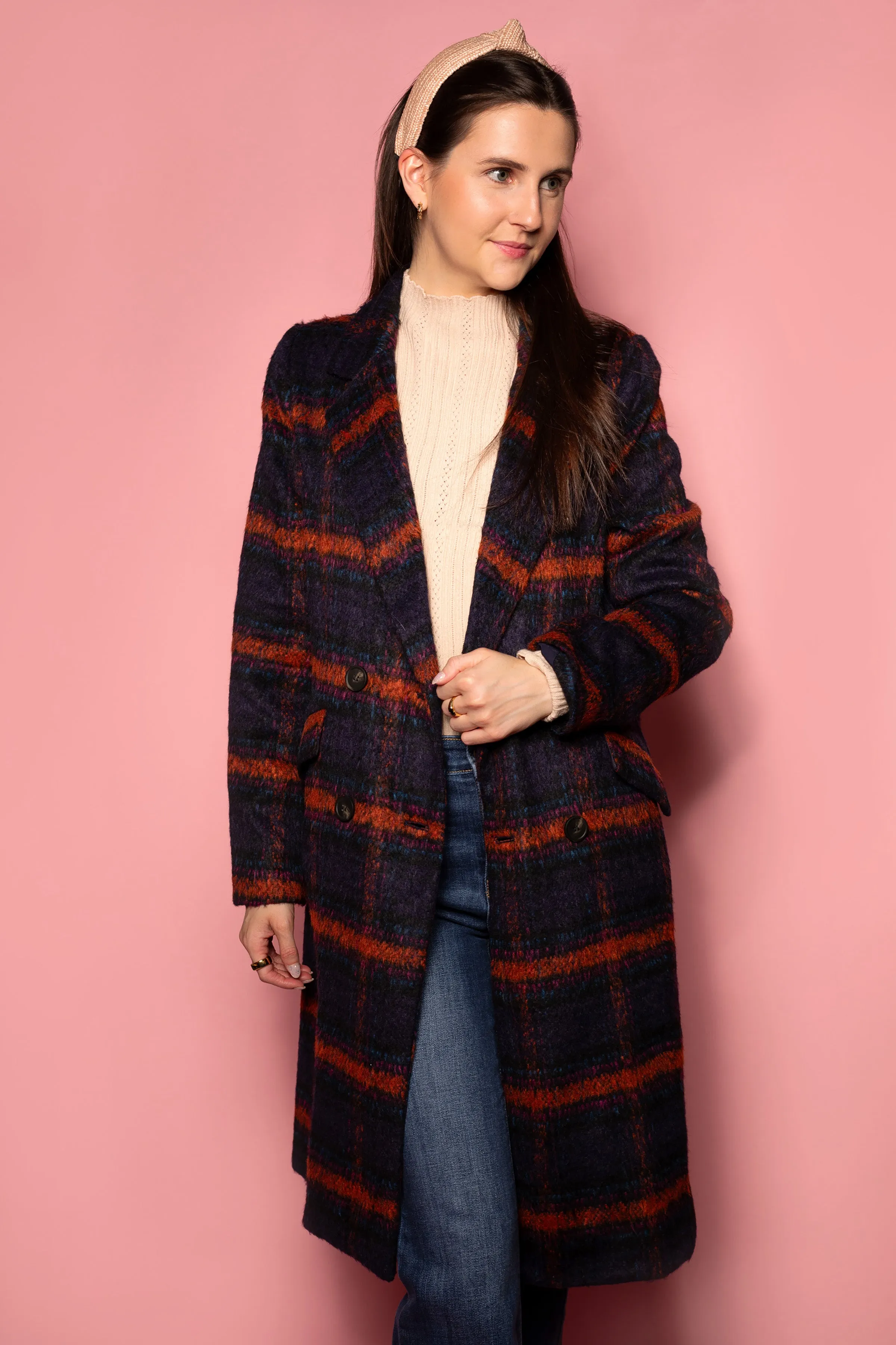 Eliza Navy Plaid Coat - FINAL SALE