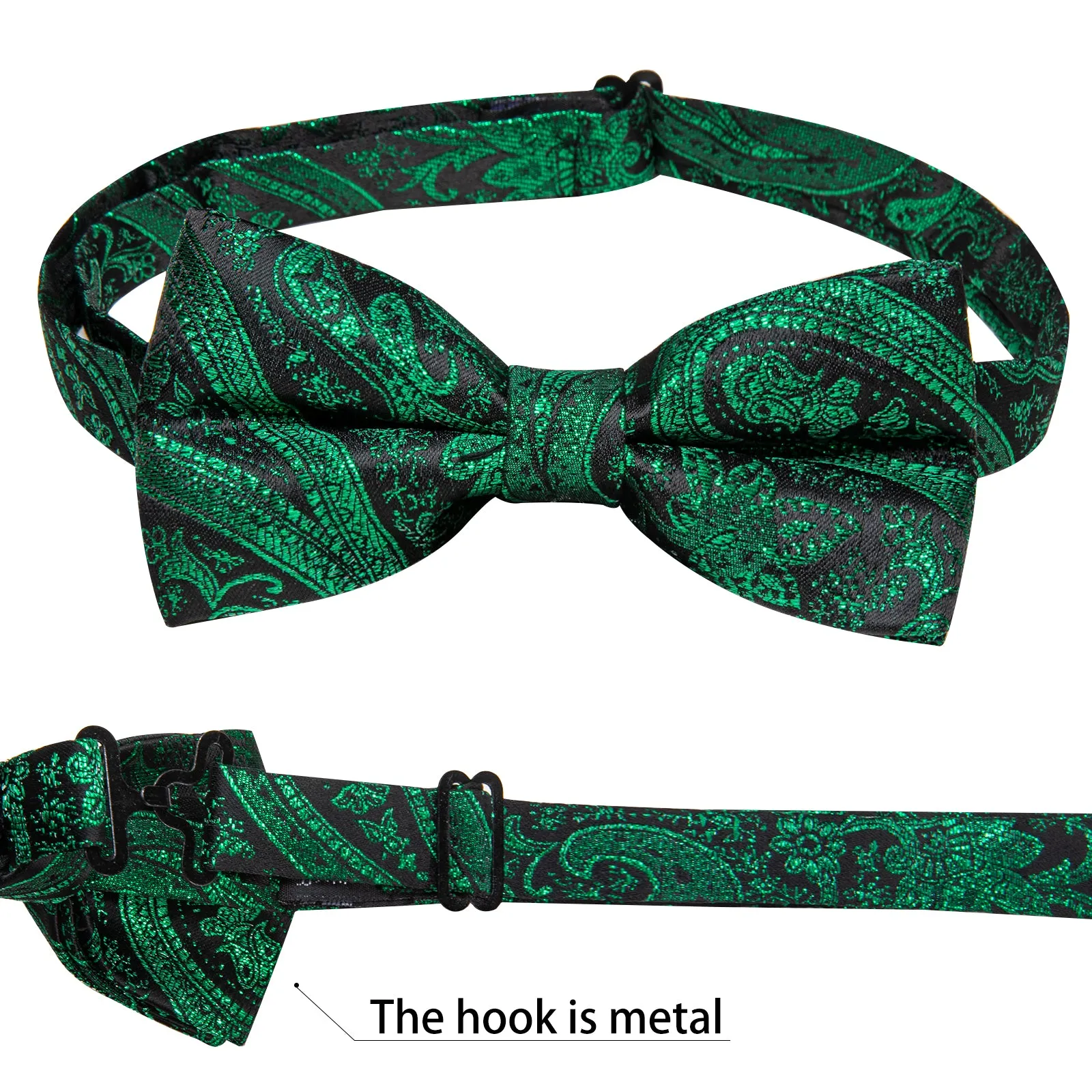 Emerald Green Paisley Jacquard Silk Men's Collar Vest Bow Tie Handkerchief Cufflinks Set