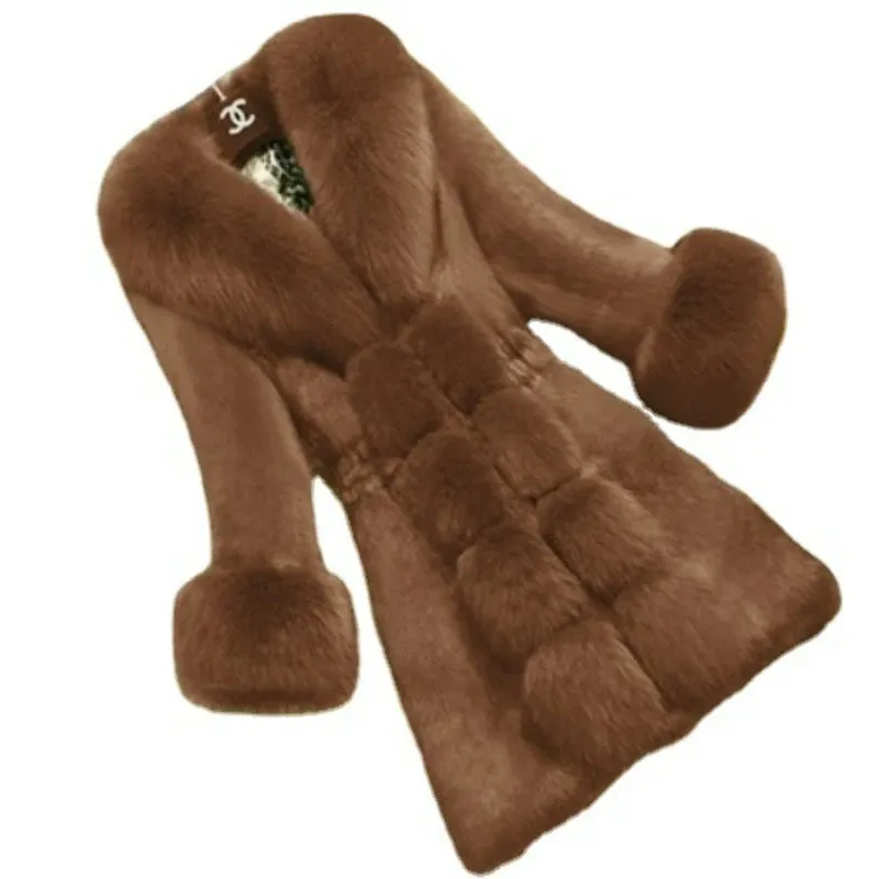 Faux Fur Coat for Women Fashion Faux Rabbit Fur Medium Length Fur Collar Coat