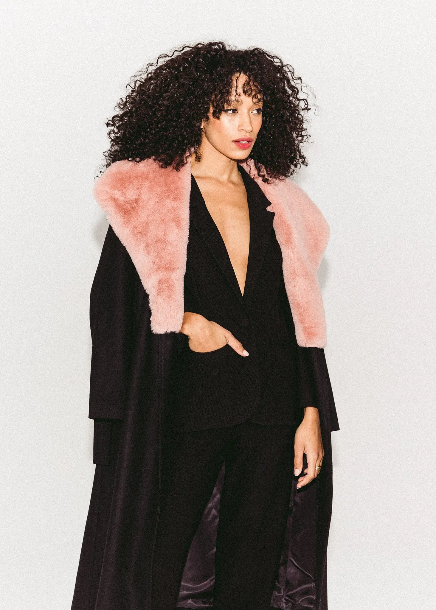 Faux Fur Collar Wrap Coat