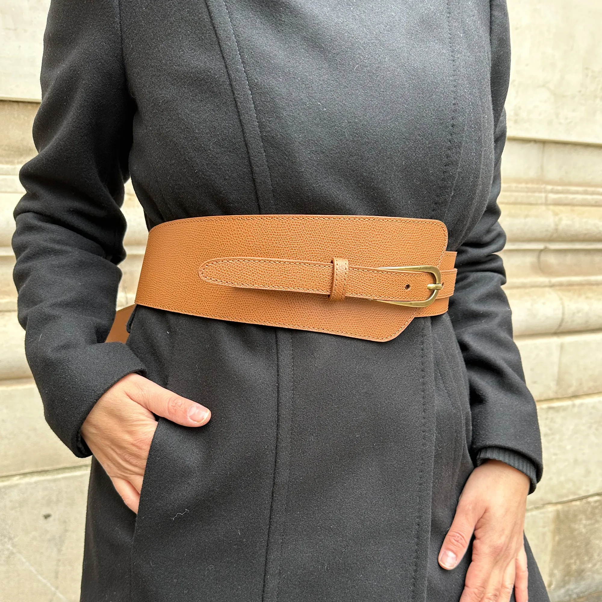 Fonda Assymetric Tan Wide Dauphin Belt