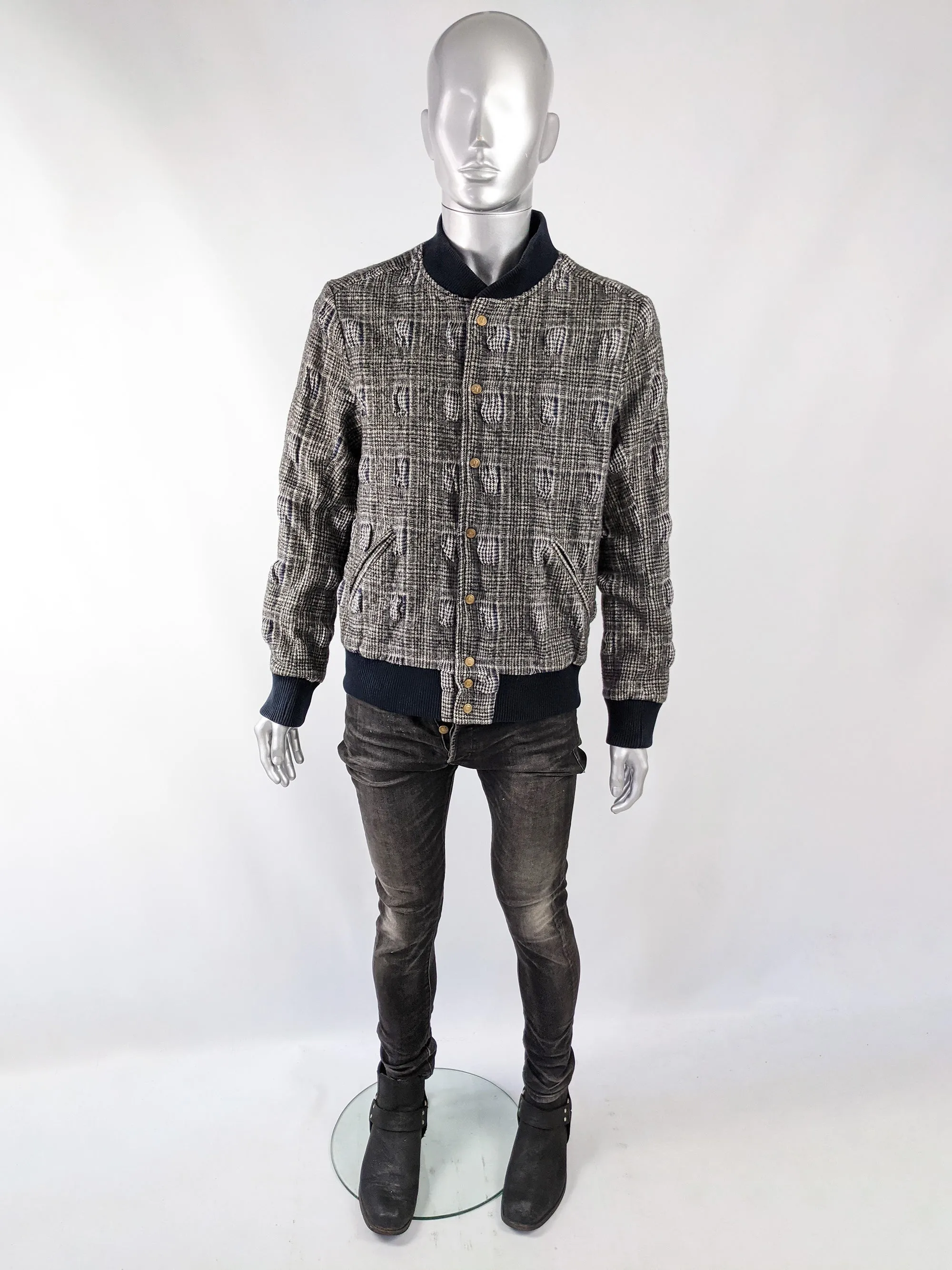 Galliano Vintage Mens Textured Tweed Bomber Jacket, 1990s