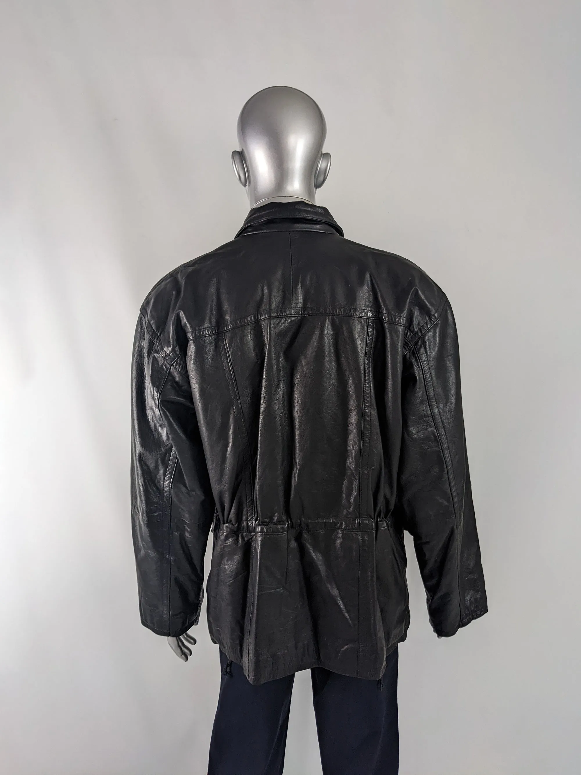 Gavin Brown Mens Vintage Black Leather Double Breasted Coat, 1980s