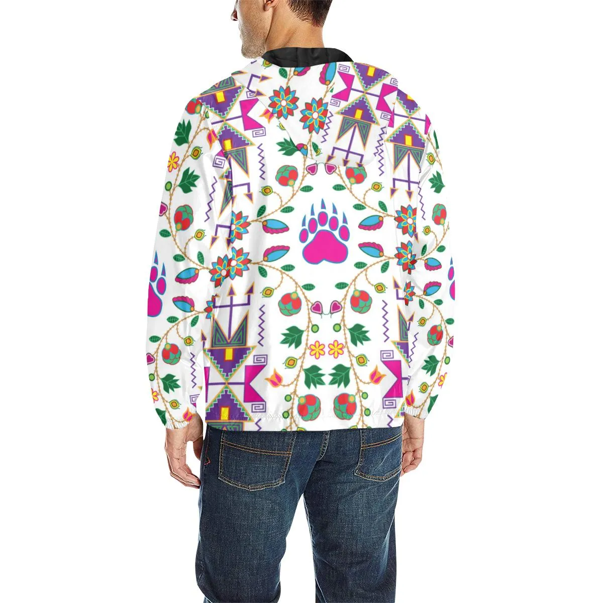 Geometric Floral Fall - White Unisex Quilted Coat