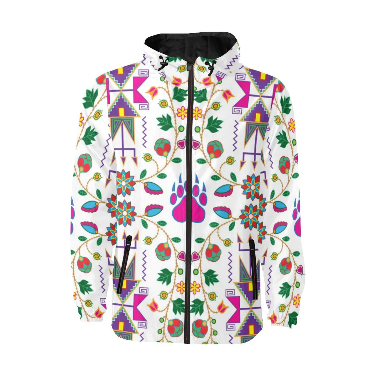 Geometric Floral Fall - White Unisex Quilted Coat