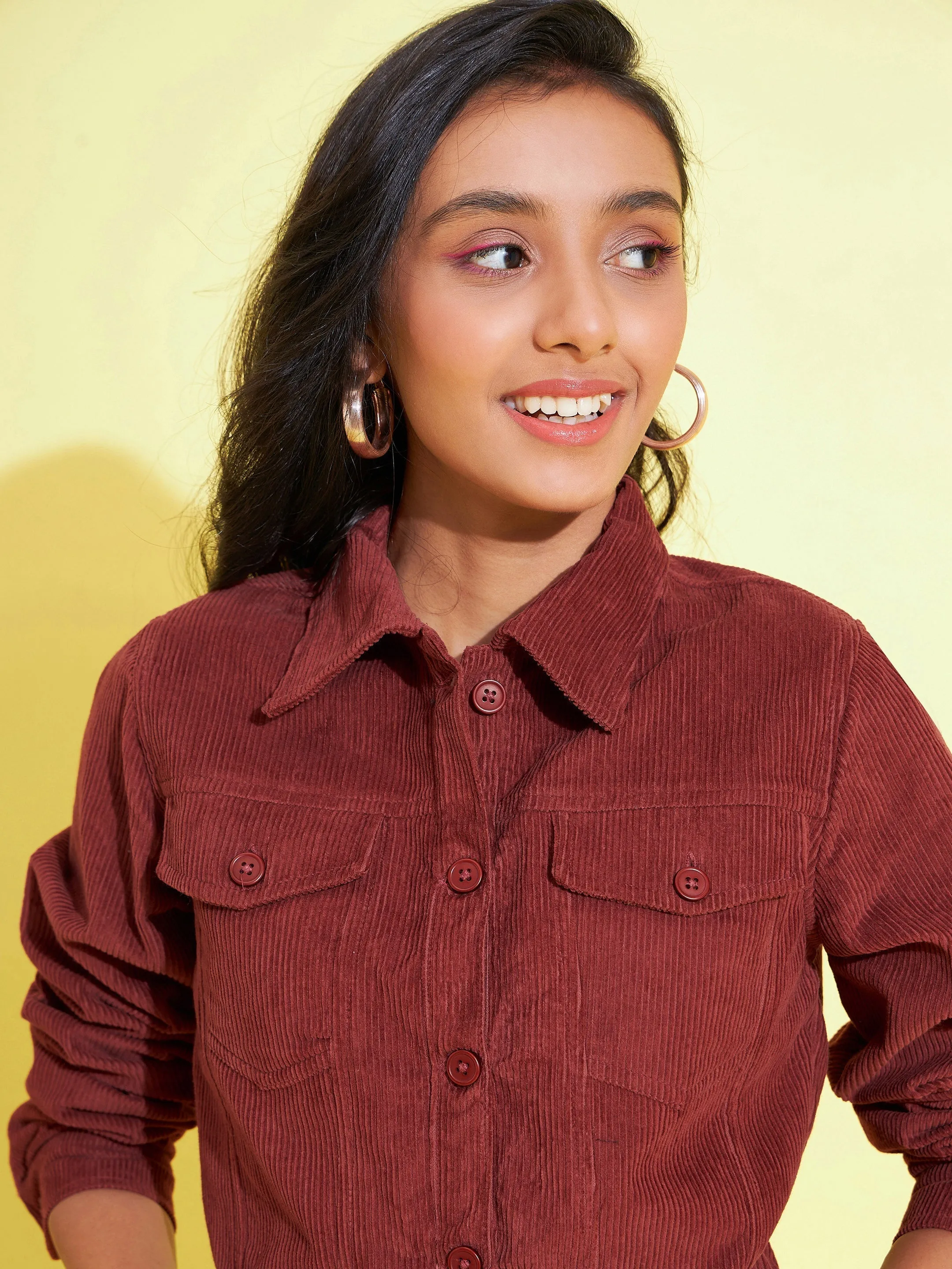 Girls Rust Corduroy Crop Jacket - Lyush Kids