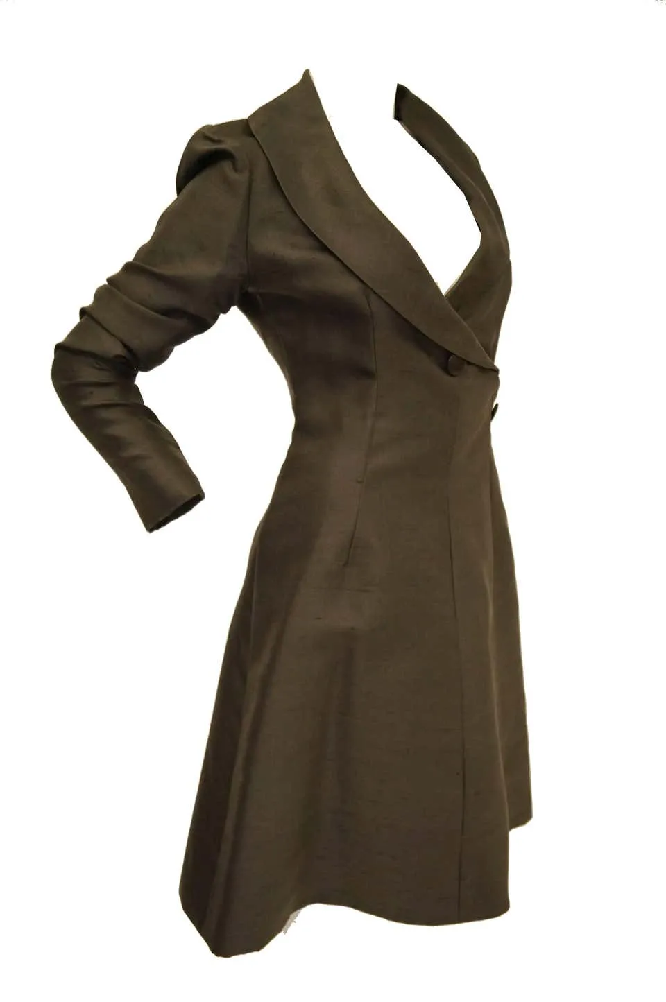 Vintage 1960s Givenchy Raw Silk Wrap Dress in Elegant Grey Umber