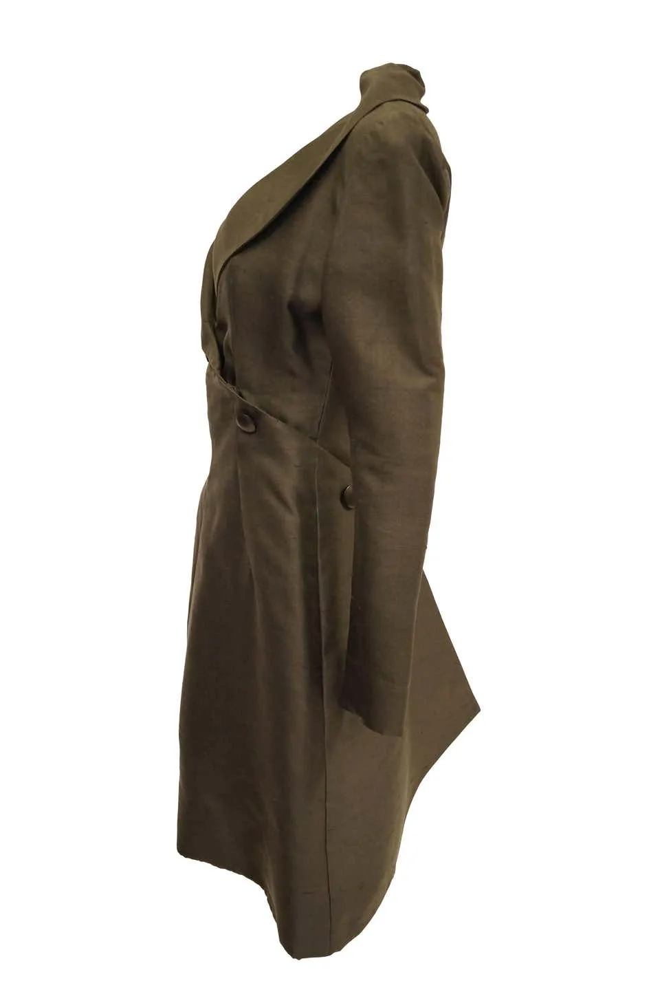 Vintage 1960s Givenchy Raw Silk Wrap Dress in Elegant Grey Umber