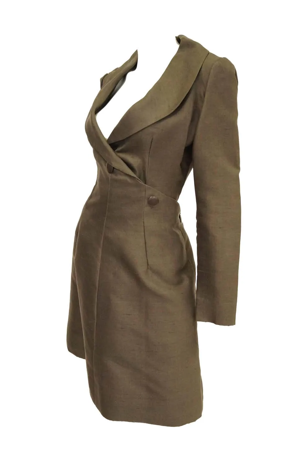 Vintage 1960s Givenchy Raw Silk Wrap Dress in Elegant Grey Umber