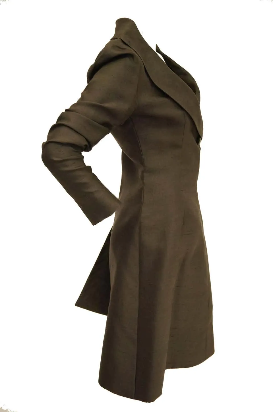 Vintage 1960s Givenchy Raw Silk Wrap Dress in Elegant Grey Umber