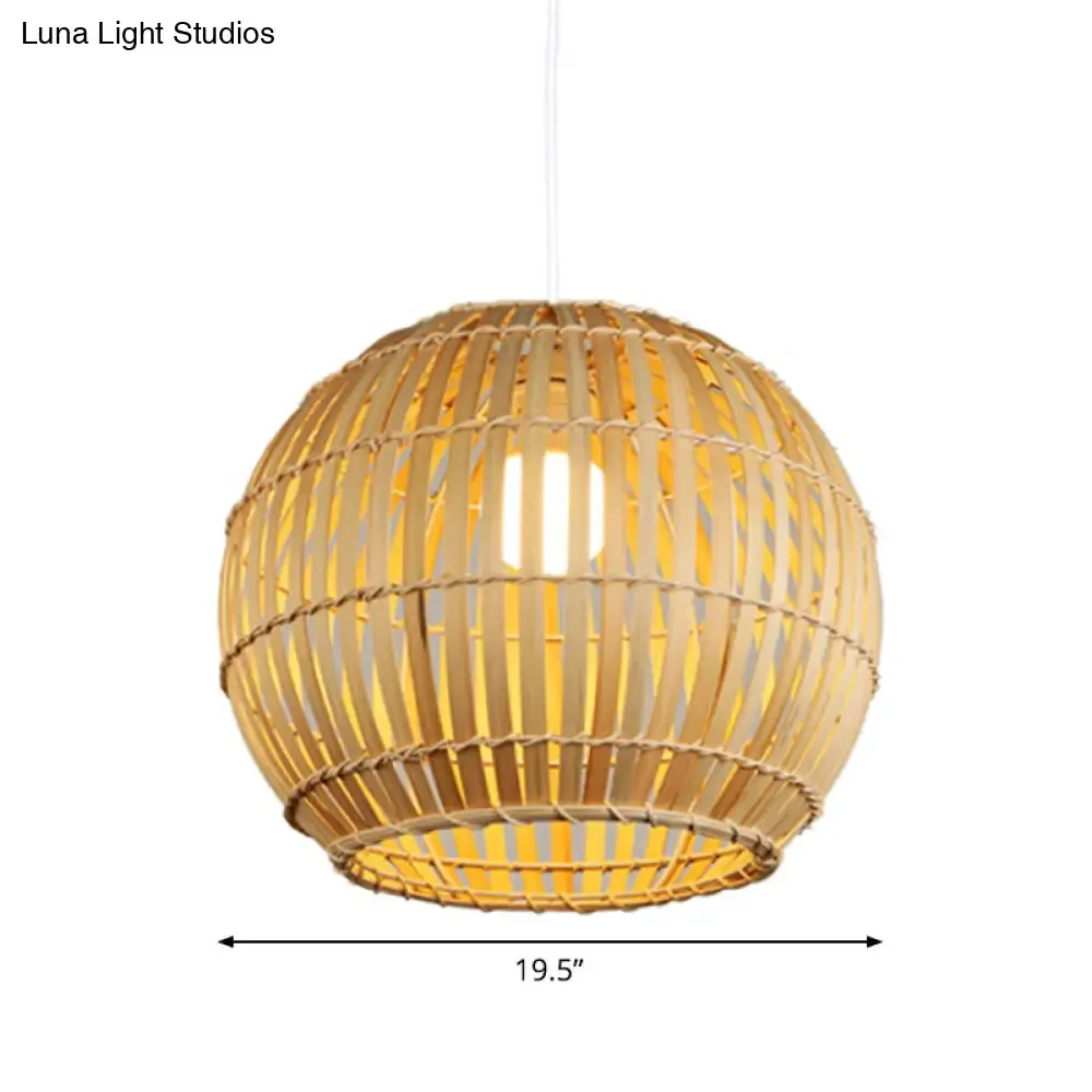 Global Bamboo Stripe Pendant Light Fixture - 12"/16"/19.5" Width - 1 Head - Beige - Ideal for Restaurants