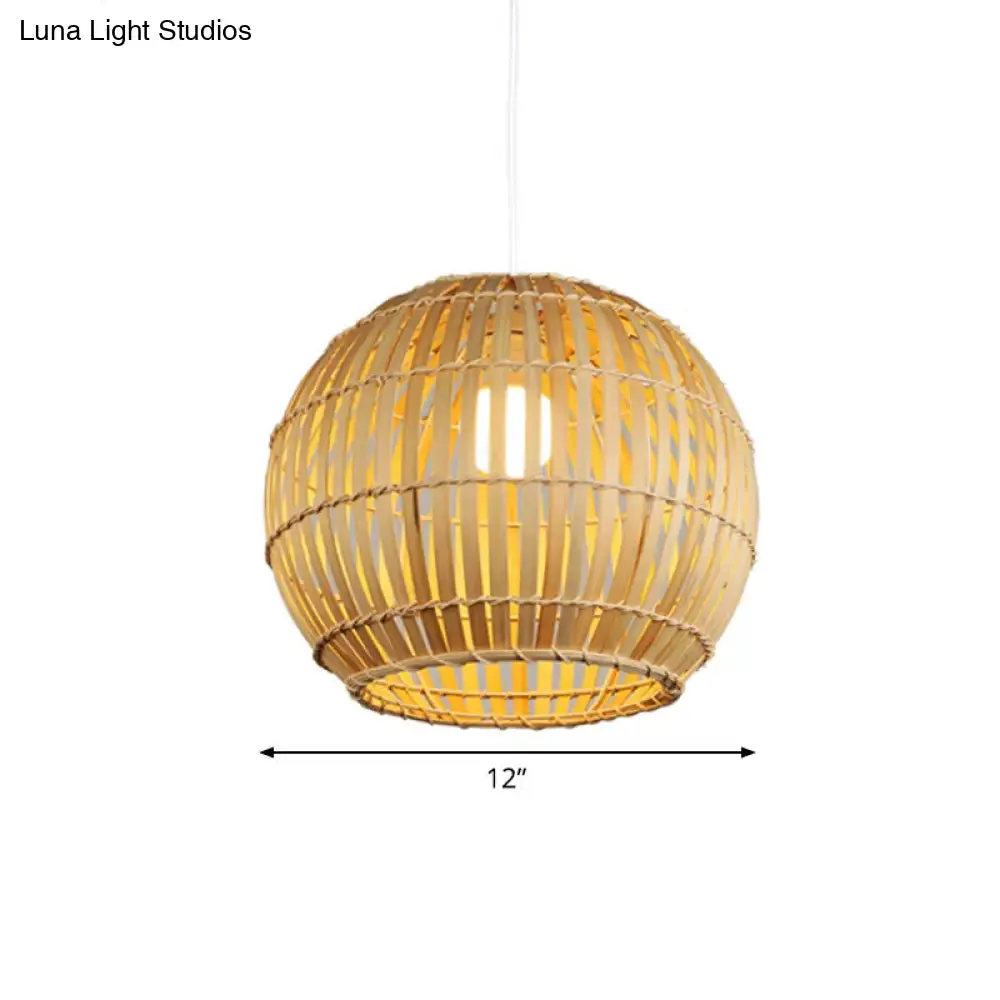 Global Bamboo Stripe Pendant Light Fixture - 12"/16"/19.5" Width - 1 Head - Beige - Ideal for Restaurants