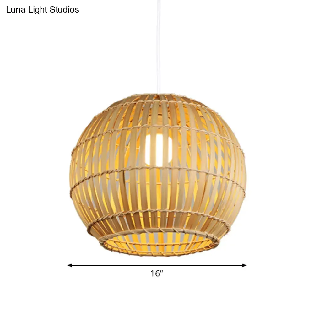 Global Bamboo Stripe Pendant Light Fixture - 12"/16"/19.5" Width - 1 Head - Beige - Ideal for Restaurants