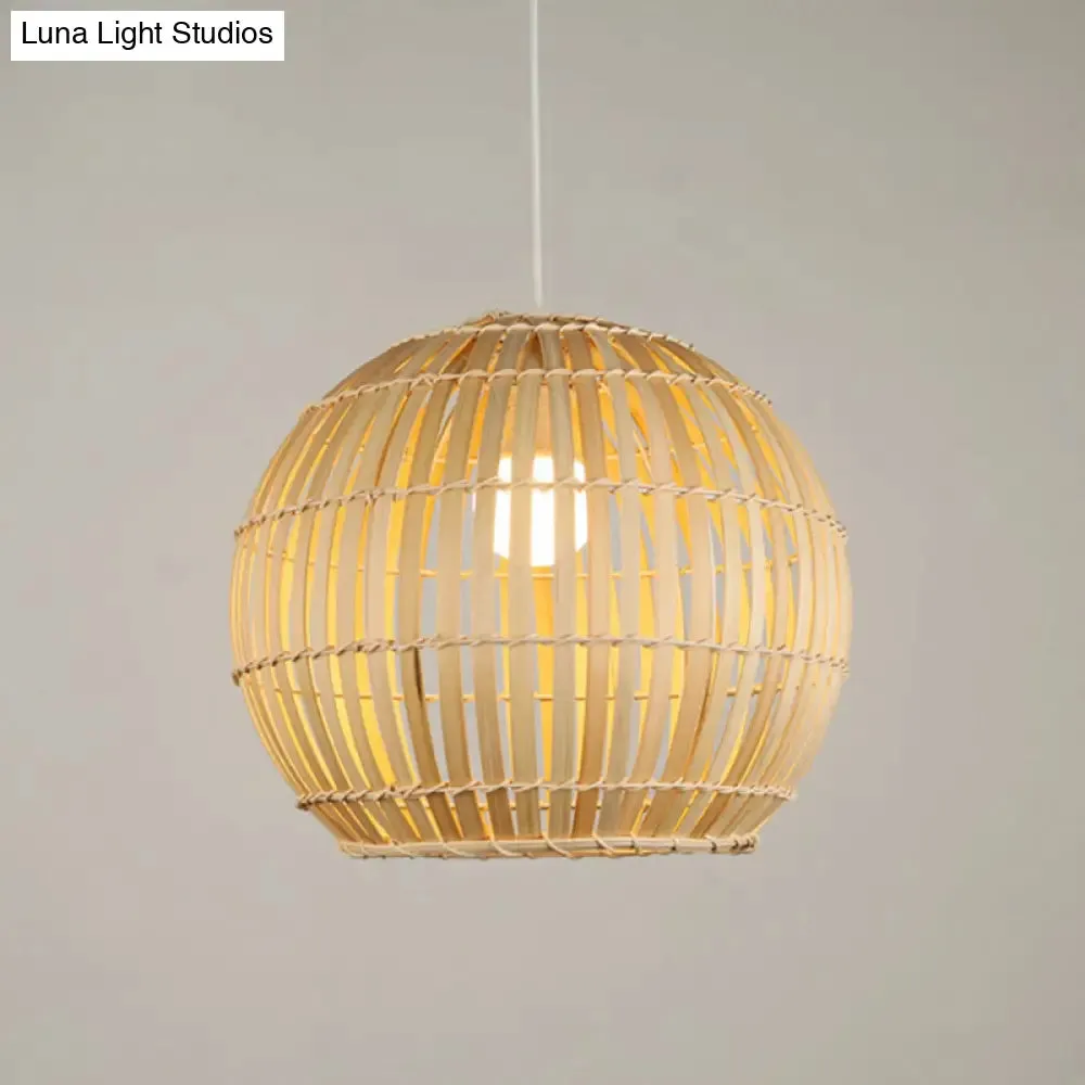 Global Bamboo Stripe Pendant Light Fixture - 12"/16"/19.5" Width - 1 Head - Beige - Ideal for Restaurants