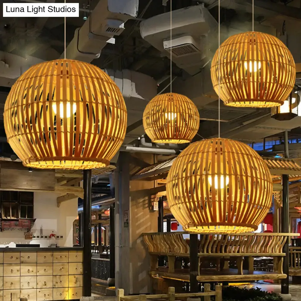 Global Bamboo Stripe Pendant Light Fixture - 12"/16"/19.5" Width - 1 Head - Beige - Ideal for Restaurants