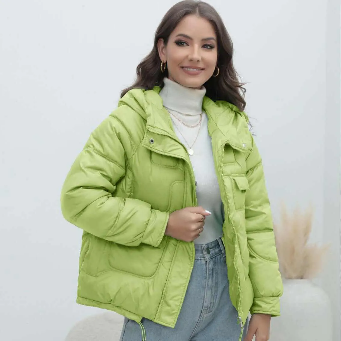 Glow Chic's Thickened Bright Color Stand Collar Coat with Pockets