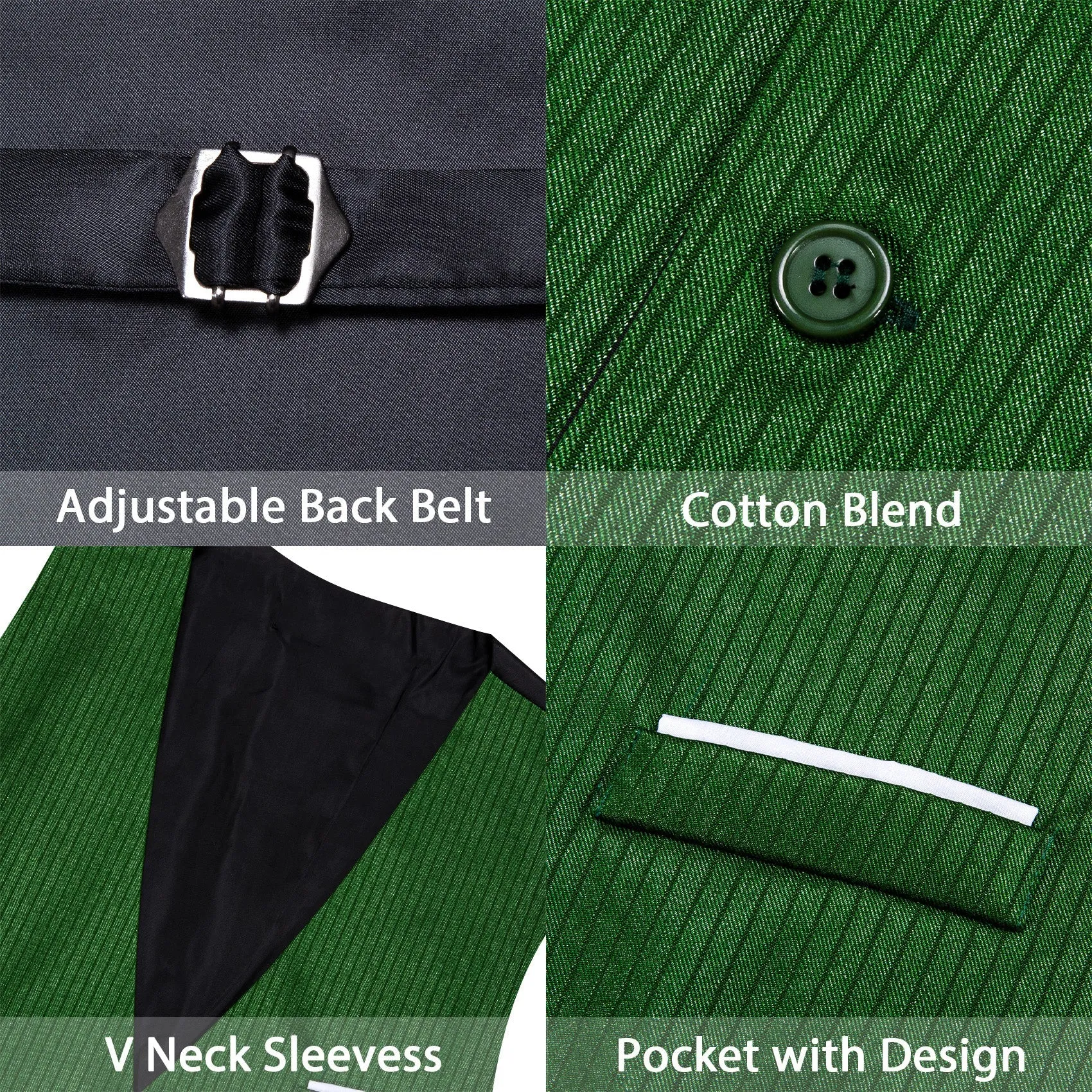 Grass Green Solid Men's V-Neck Business Vest