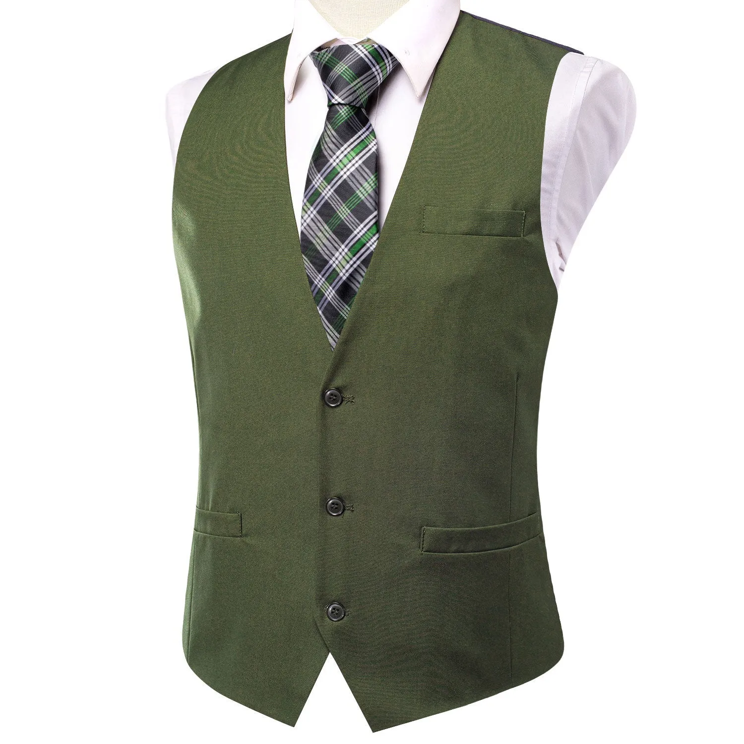 Green Cotton Solid Splicing Jacquard Men's Vest