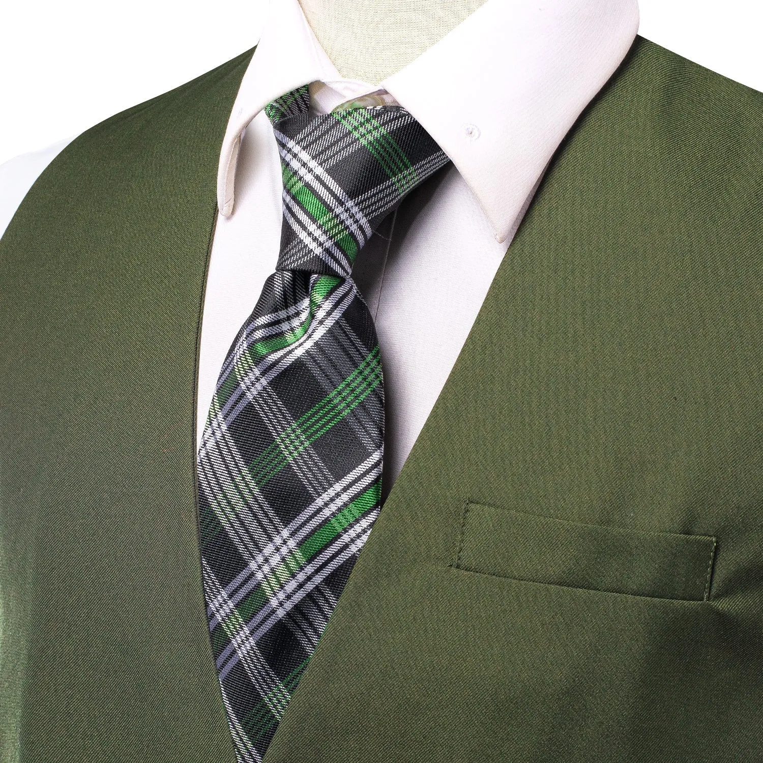 Green Cotton Solid Splicing Jacquard Men's Vest