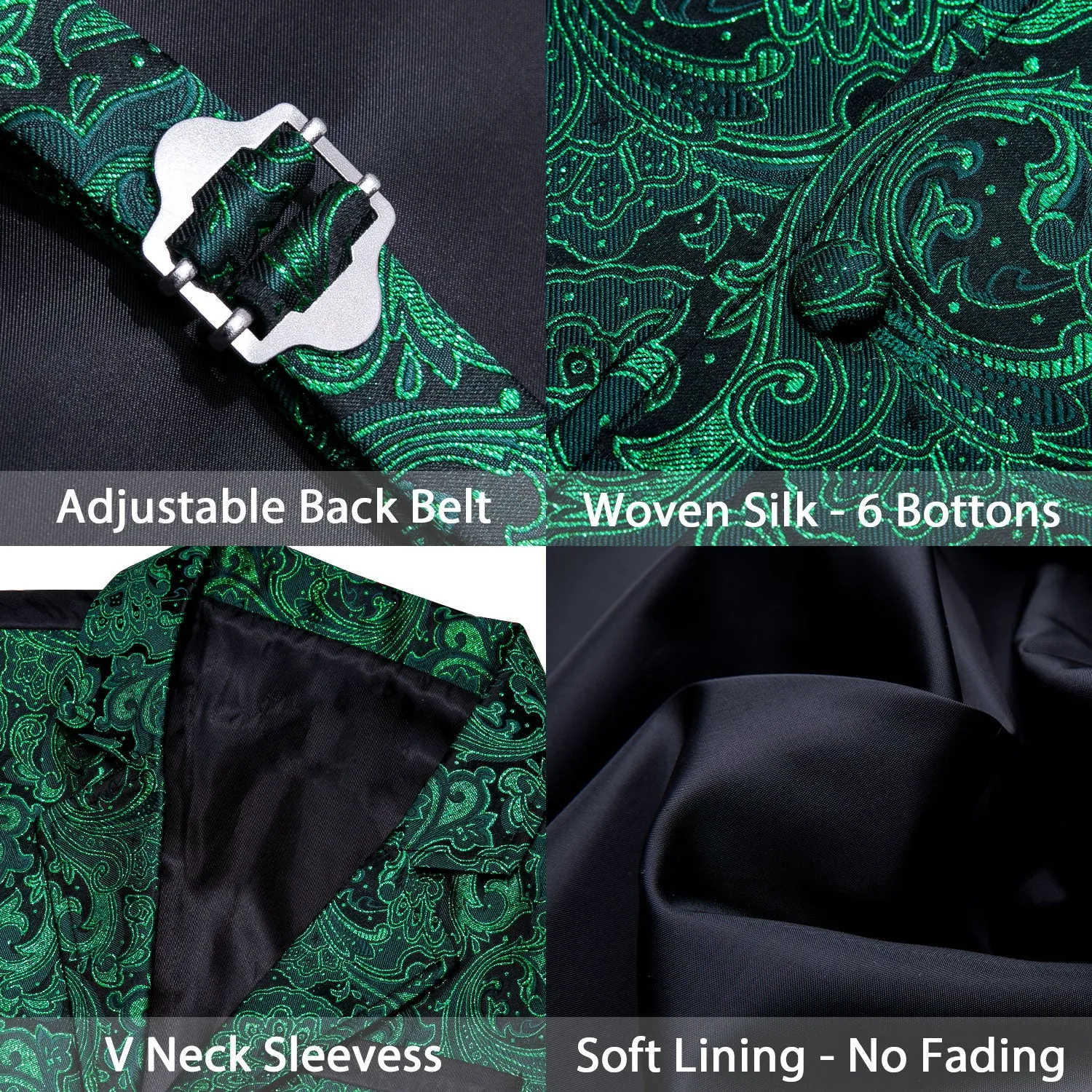 Green Paisley Jacquard Men's Collar Victorian Suit Vest