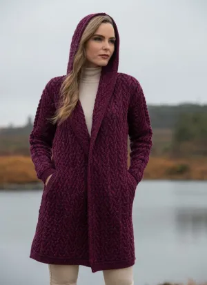 Herringbone Hooded Cardigan - Purple Marl