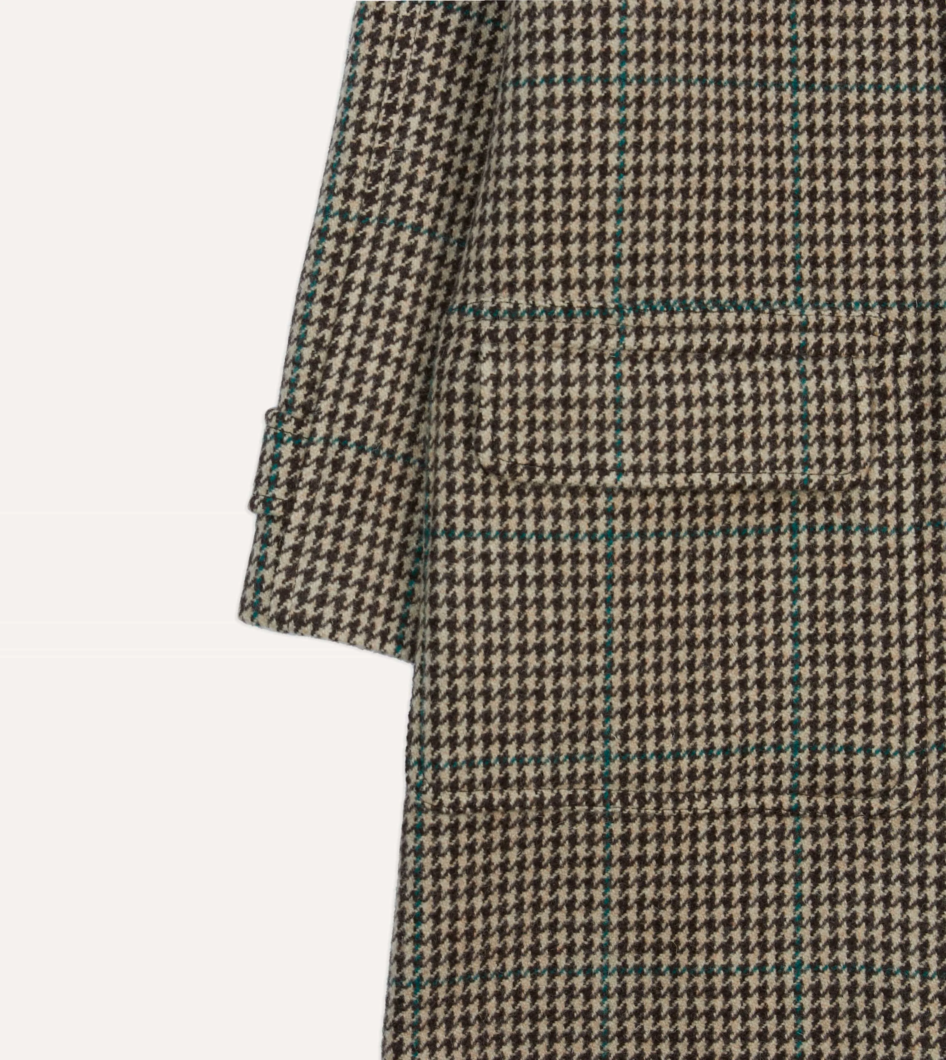 Houndstooth Check Wool Raglan Coat