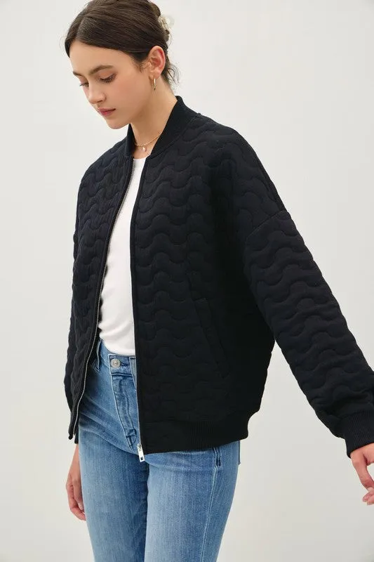 Isabella Long Sleeve Quilted Bomber Jacket Black