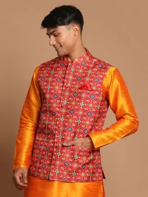 Jashvi Men's Maroon Color Patola Print Nehru Jacket