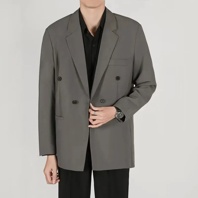 Korean Style Male Blazer Business Casual Double Breasted Loose Solid Color Men's Suit Jackets Autumn Fashion New 9C6758