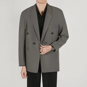 Korean Style Male Blazer Business Casual Double Breasted Loose Solid Color Men's Suit Jackets Autumn Fashion New 9C6758