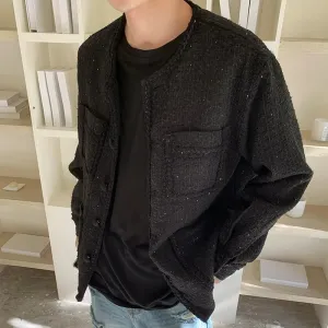 Korean Style Men's Jacket New Chic Black Jackets Round Collar Niche Multi-pocket Design Single Breasted Men Clothing 9C6955