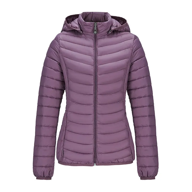 Ladies Padded Puffer Jacket Coat Ultralight Outdoor Clothes Outwear Slim Short Parka Portable Store In Bag