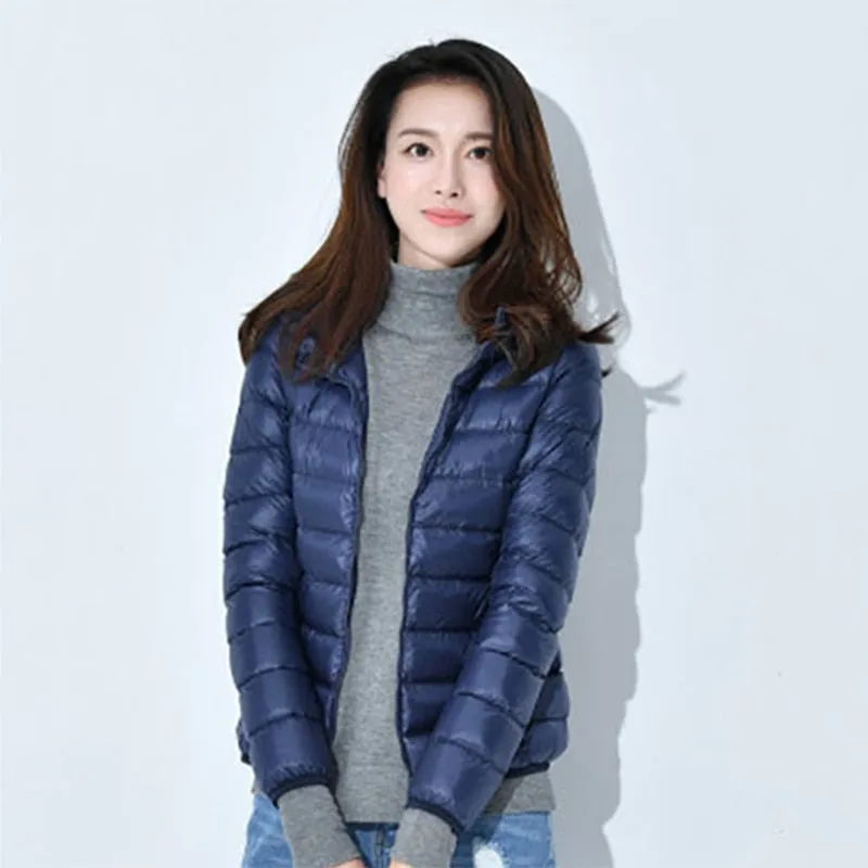 Ladies Padded Puffer Jacket Coat Ultralight Outdoor Clothes Outwear Slim Short Parka Portable Store In Bag