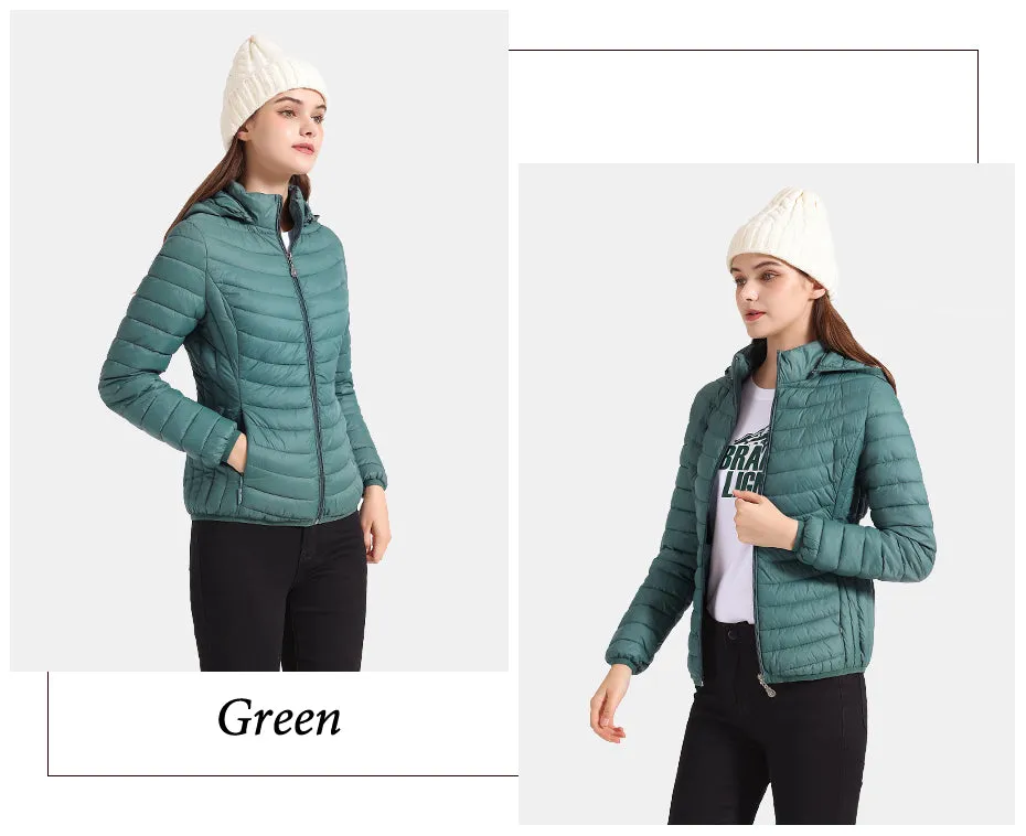 Ladies Padded Puffer Jacket Coat Ultralight Outdoor Clothes Outwear Slim Short Parka Portable Store In Bag