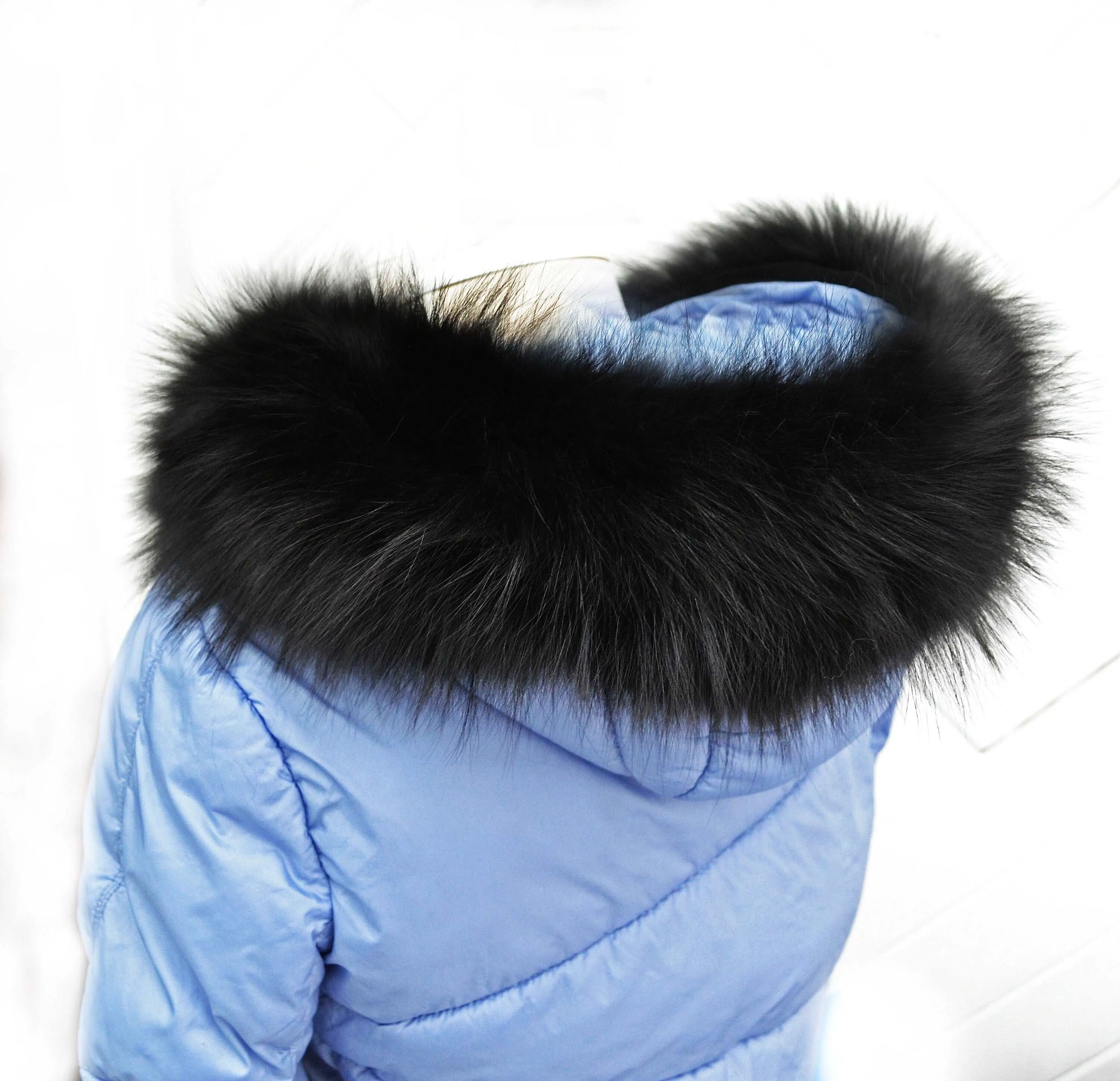 Large Black Fox Fur Trim, Collar for Hood (PIECES), 80 cm